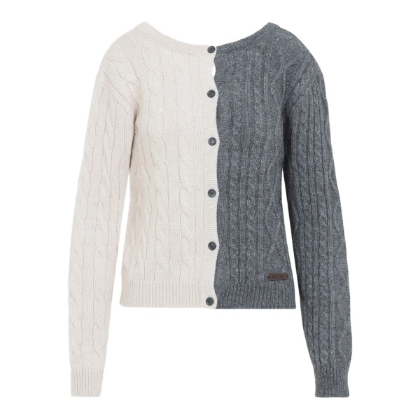 cable-knit two-tone cardigan
