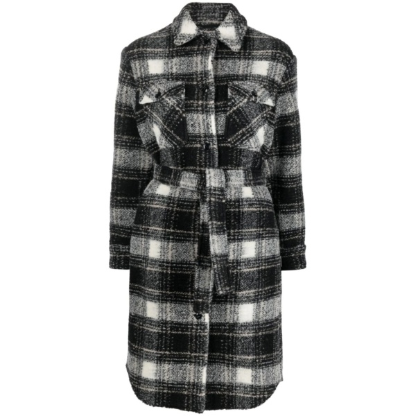 checked wool-blend shirt coat