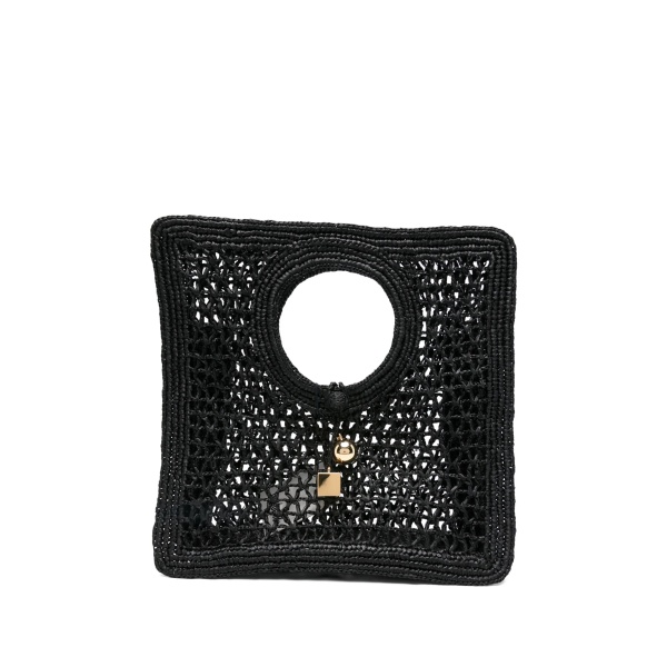 circular-handle raffia tote bag
