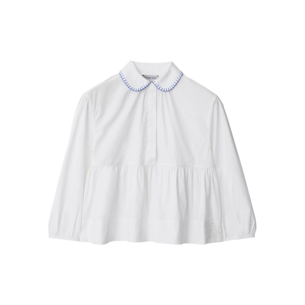 contrast-stitched cotton peplum blouse
