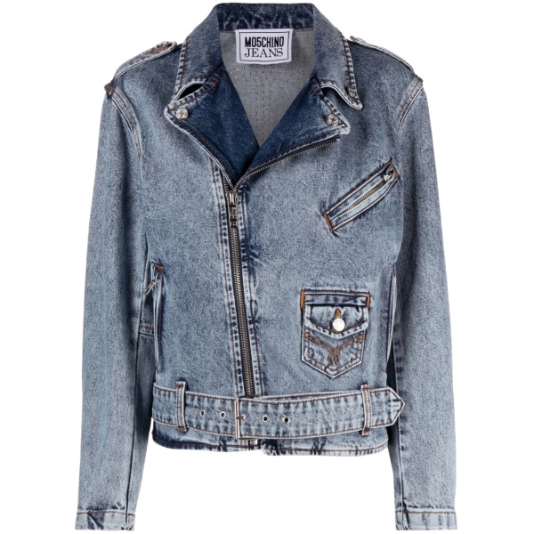crystal-embellished denim biker jacket