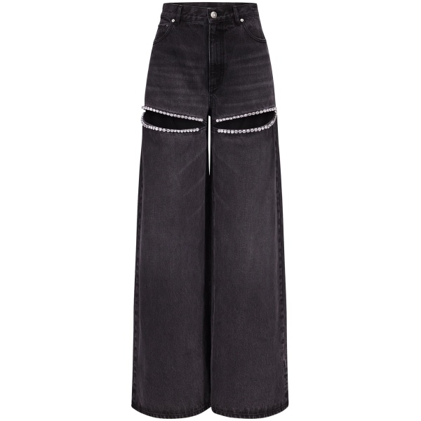 crystal-embellished high-rise wide-leg jeans