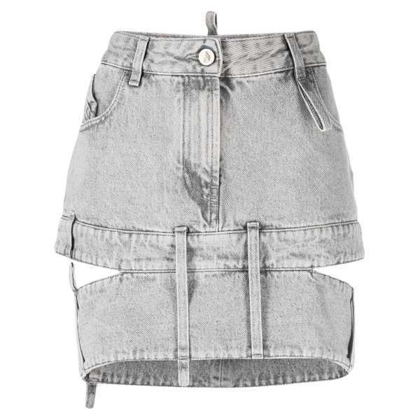 cut-out denim mini skirt