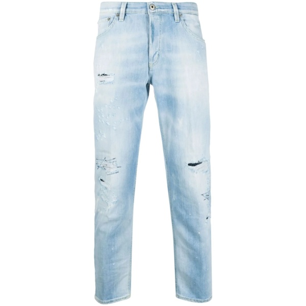 distressed light-wash jeans