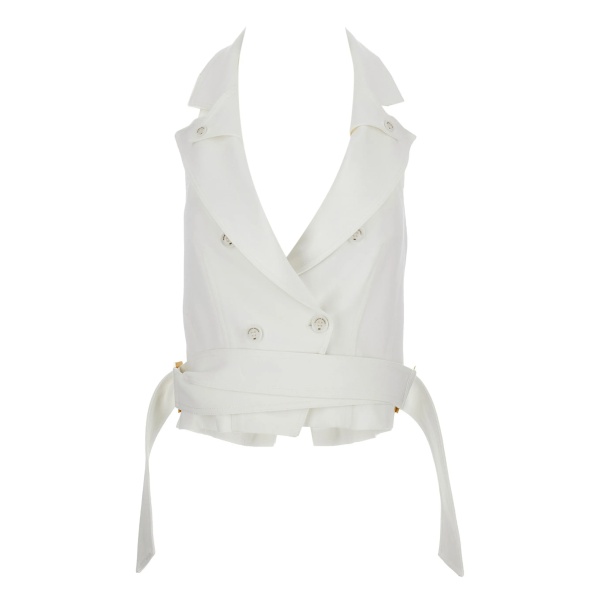 double-breasted belted vest