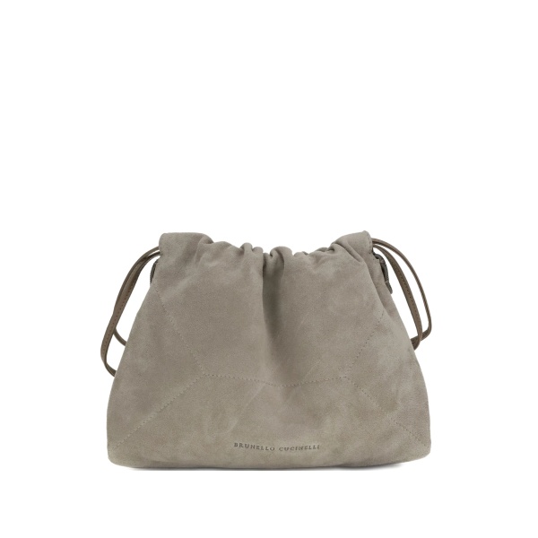 drawstring suede shoulder bag