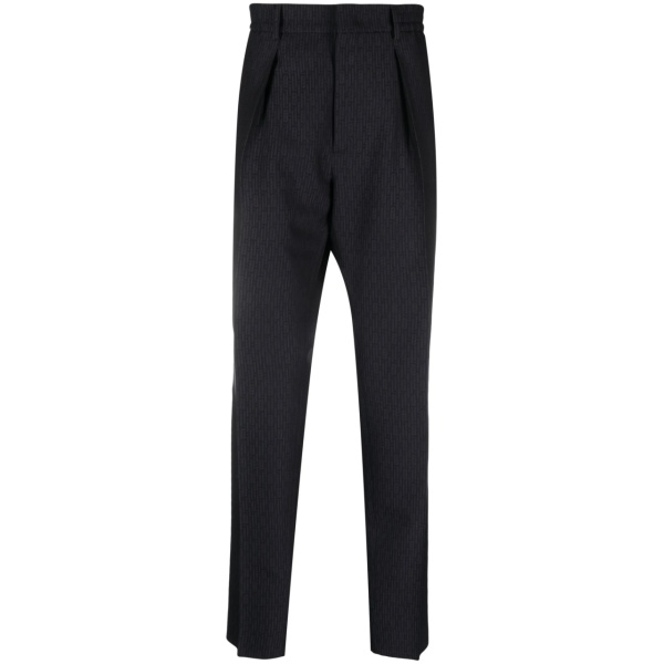 FF-jacquard tapered wool trousers
