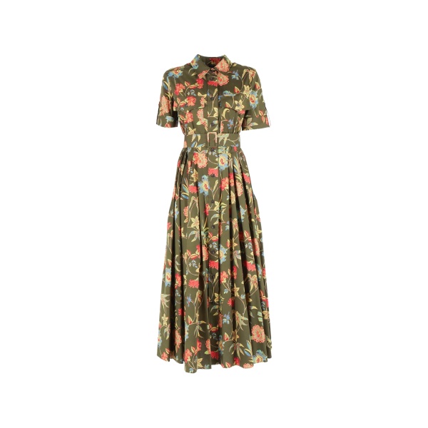 floral belted midi shirt
