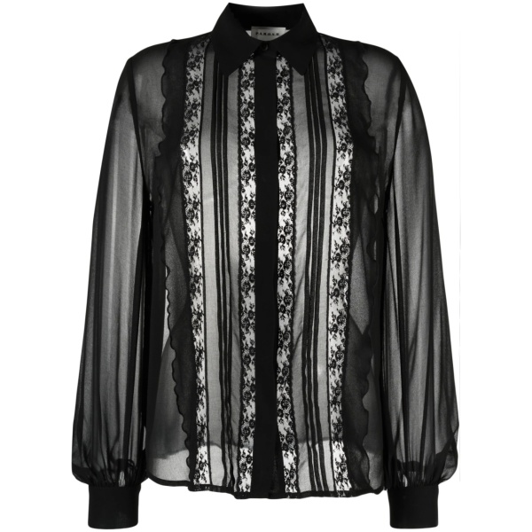floral-lace semi-sheered shirt