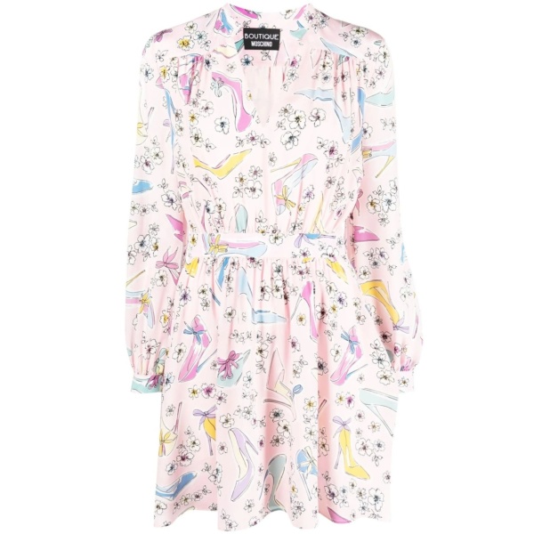 floral-print long-sleeved mini dress
