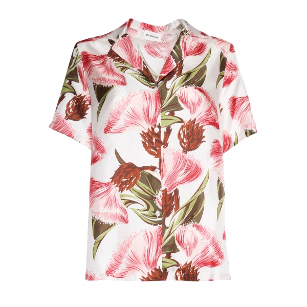 floral-print silk shirt