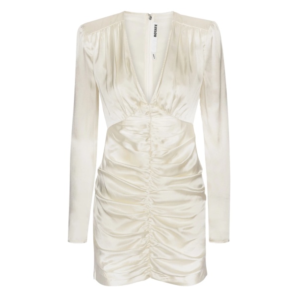gathered satin mini dress
