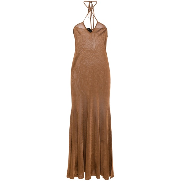 halterneck flared maxi dress