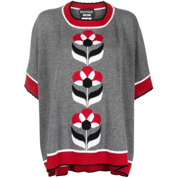 intarsia-knit floral poncho top