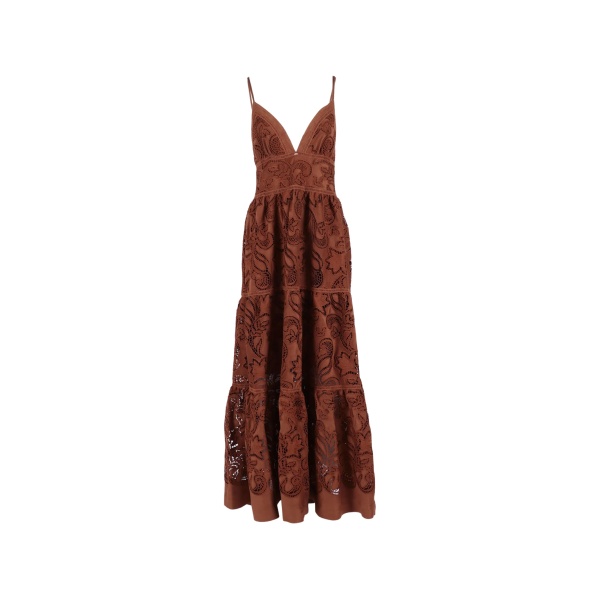 lace-embroidered tiered maxi dress