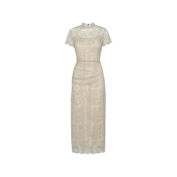 lace ruched midi dress