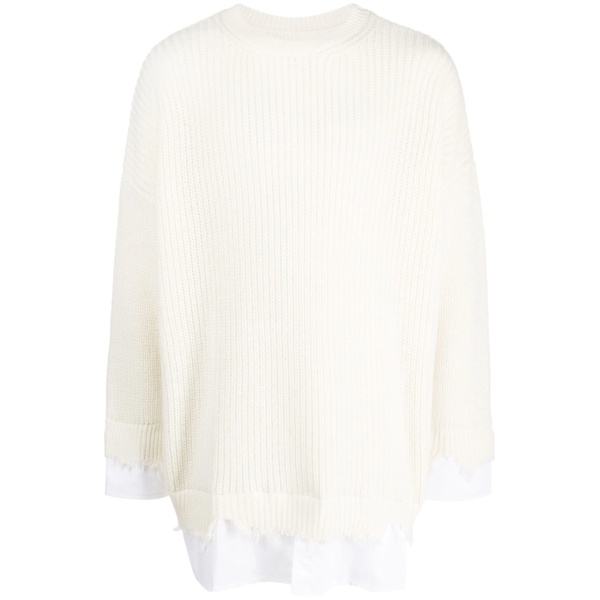 layered distressed crochet-knit jumper