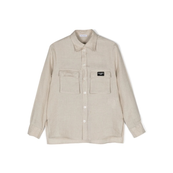 logo-appliqué linen shirt
