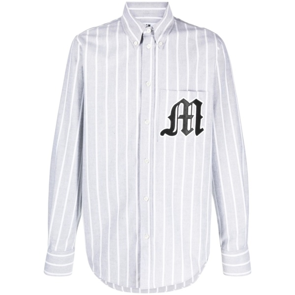 logo-appliqué striped cotton shirt