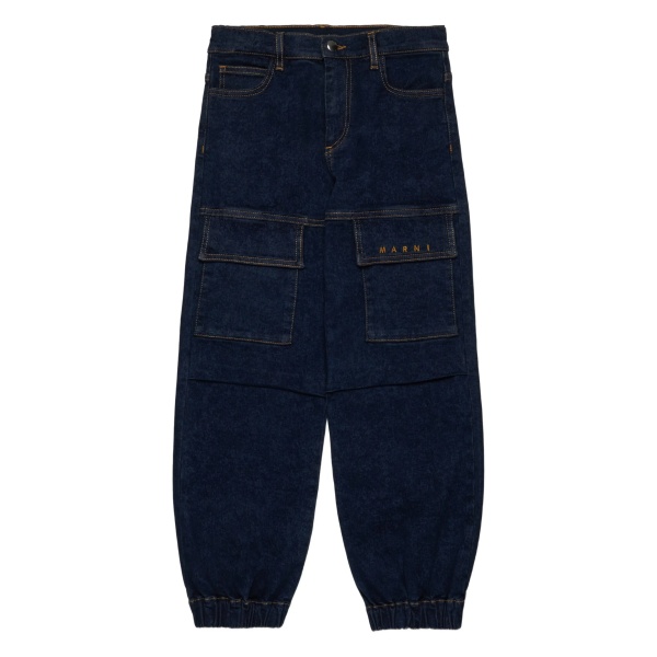 logo-embroidered denim trousers