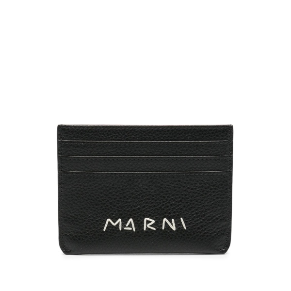 logo-embroidered leather card holder