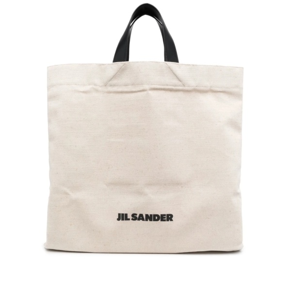 logo-print linen tote bag
