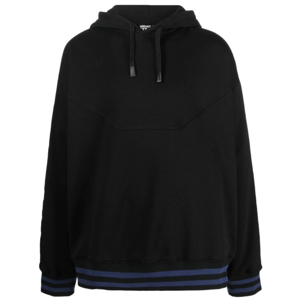 logo-print striped-trim hoodie