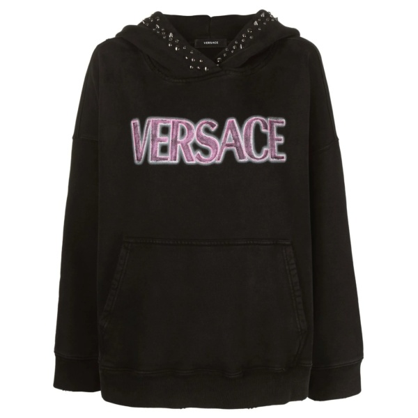 logo-print studded hoodie