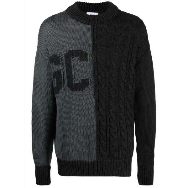 logo-printed cable-knit jumper