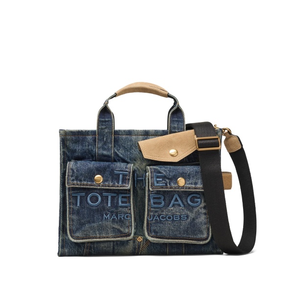 medium The Denim suede-pocket tote bag