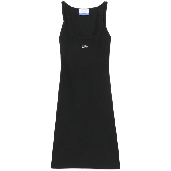 Off-embroidered ribbed minidress