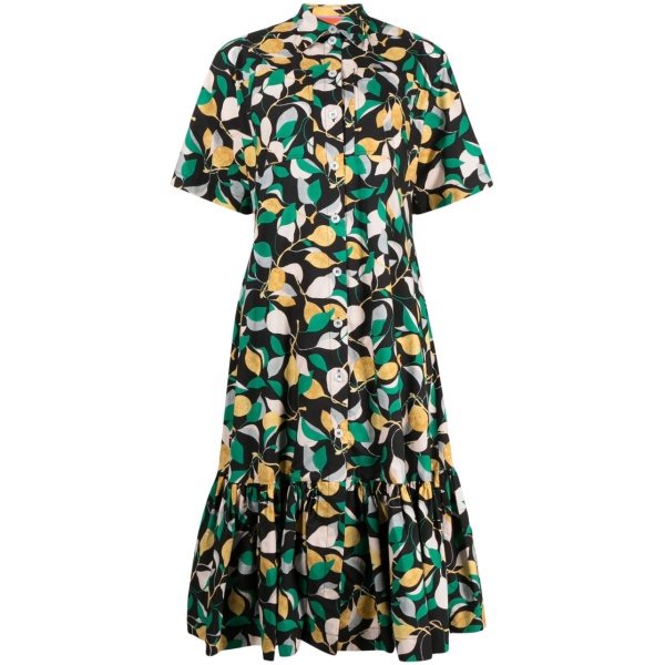 orchard-print shirt midi dress