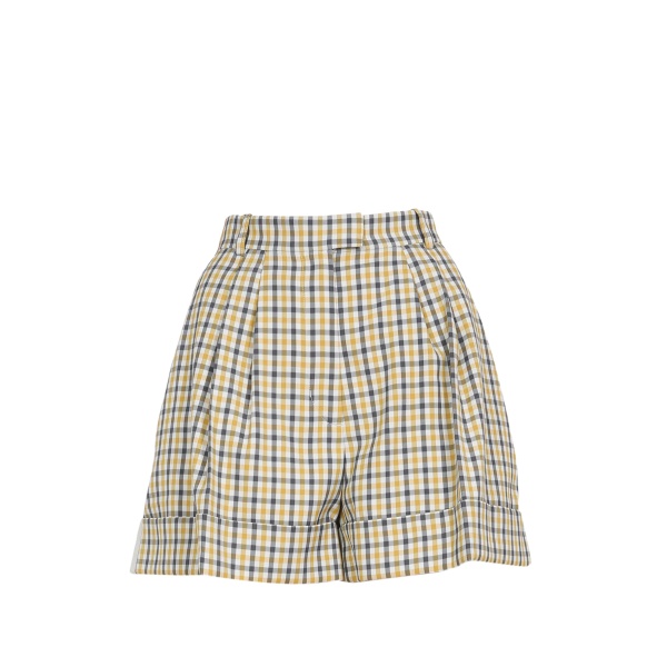 pleated checked shorts