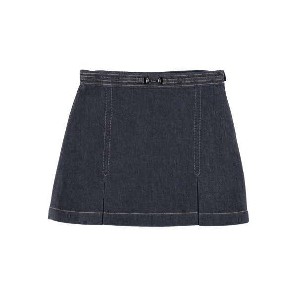 pleated denim skirt