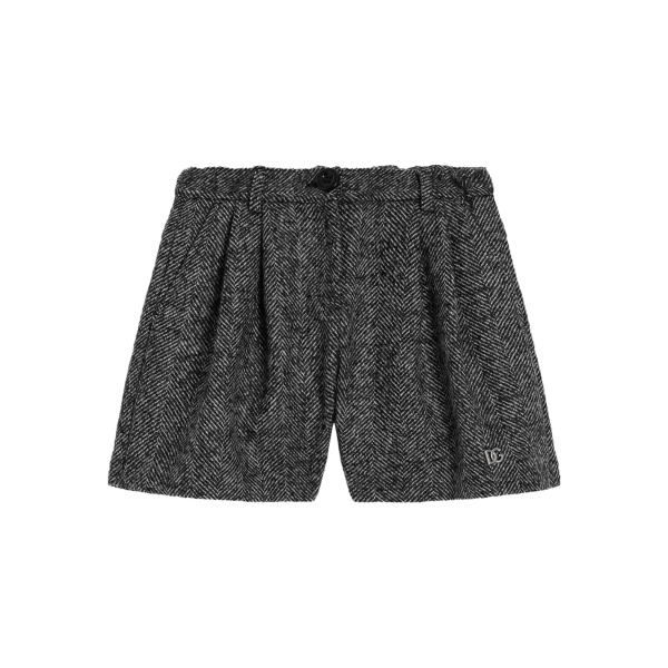 pleated herringbone shorts