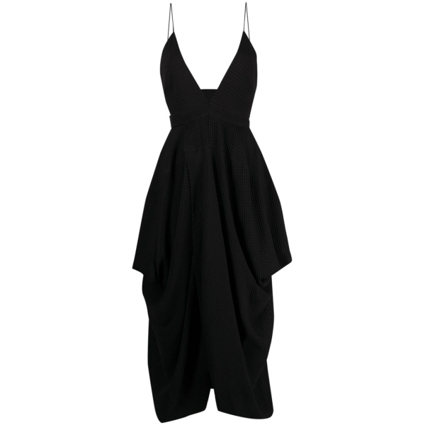 plunge-neck draped midi-dress