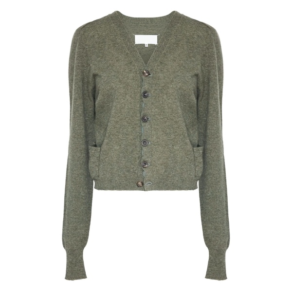 puff-sleeve button cardigan