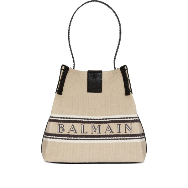 Release striped-detail bucket bag