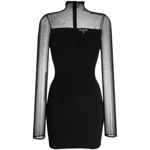 roll-neck semi-sheer-panelled minidress