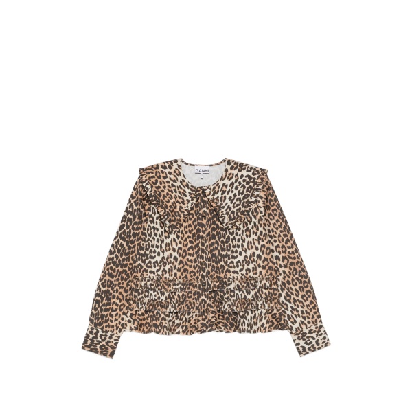 ruffled leopard-print shirt
