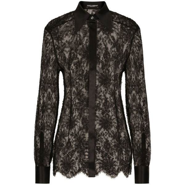 semi-sheer floral-lace shirt