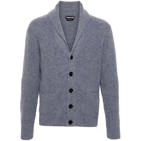 shawl-collar ribbed cardigan