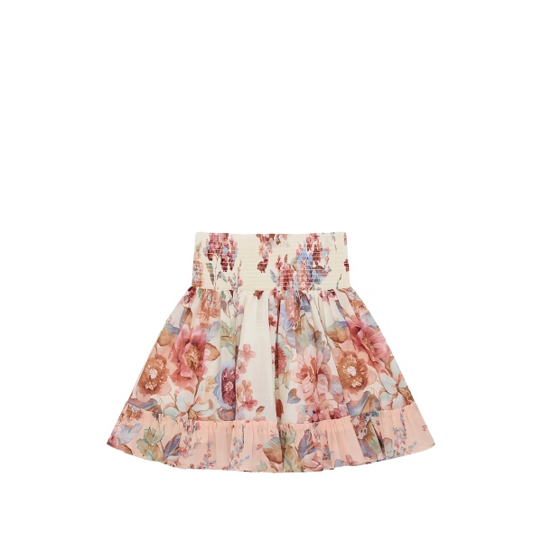 shirred floral skirt