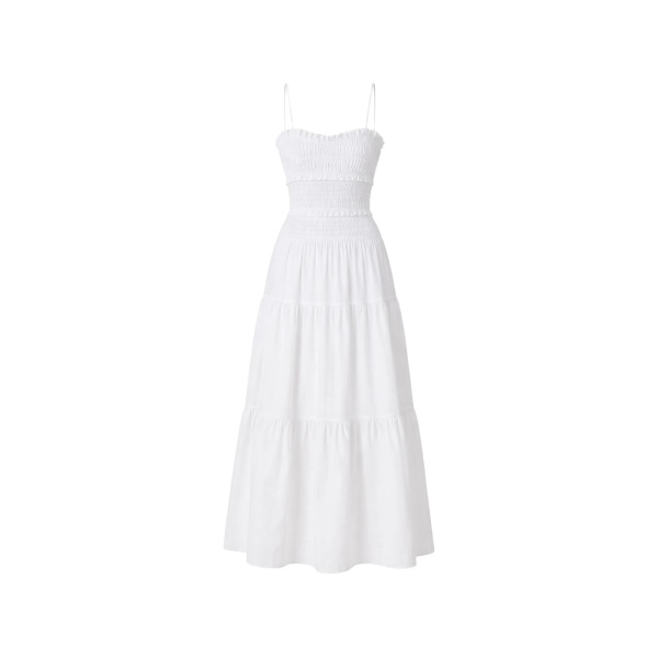 shirred tiered maxi dress
