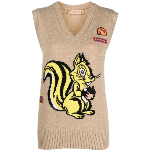 squirrel-print knit vest