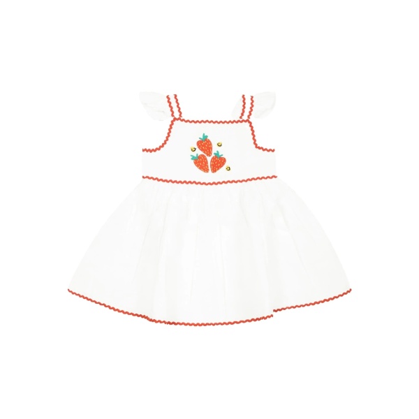 strawberry-embroidered cap-sleeves dress