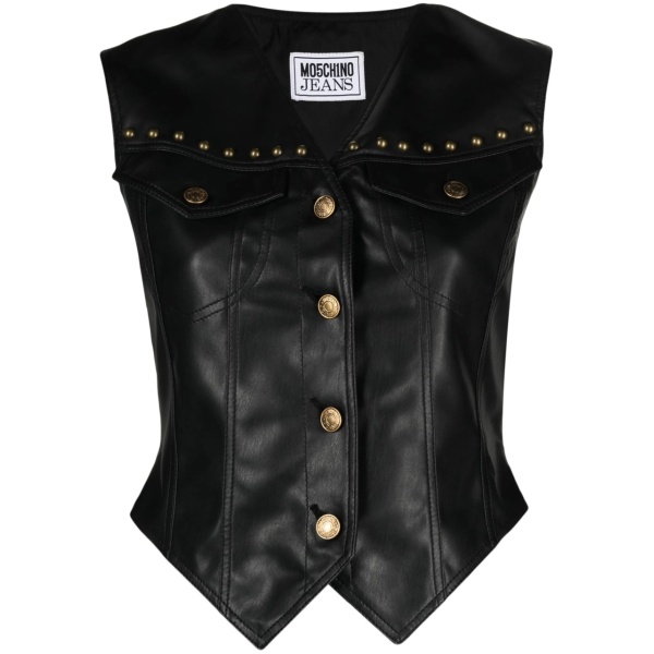 stud-detail panelled faux-leather gilet