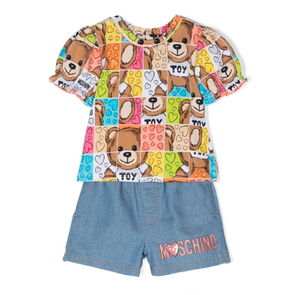 Teddy Bear-print T-shirt and shorts set