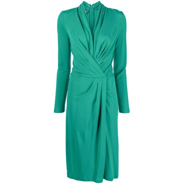 twisted-front long-sleeved midi dress