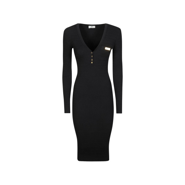 V-neck button midi dress